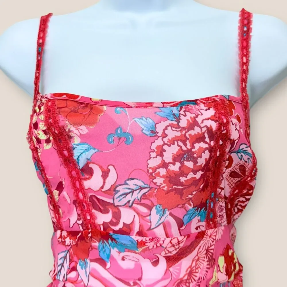 Y2k Josie Natori Floral Lace Babydoll Sheer Slip Top Size L Dainty Artsy Sexy - Picture 4 of 9